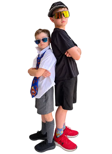 Channing and Khalen together in their back-to-back pose
